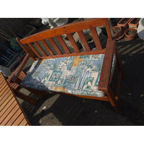 110 - Garden seating set: 2 benches with soft cushions, together with table & low table. Benches W128c... 