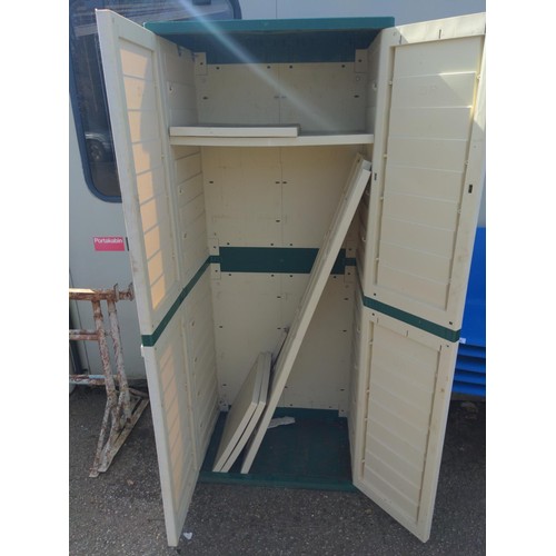 136 - Rigid plastic 2 door outdoor storage unit. W75cm D50cm H180cm