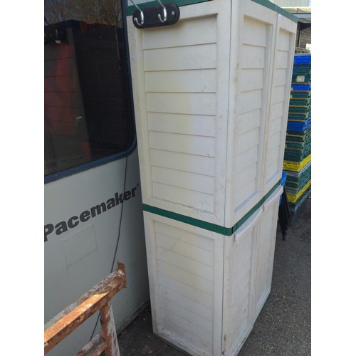 136 - Rigid plastic 2 door outdoor storage unit. W75cm D50cm H180cm