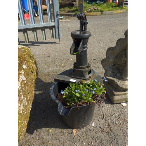 2 - Small cast water pump feature mounted on bucket. H69cm