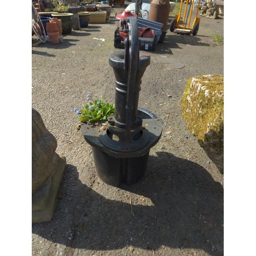 2 - Small cast water pump feature mounted on bucket. H69cm