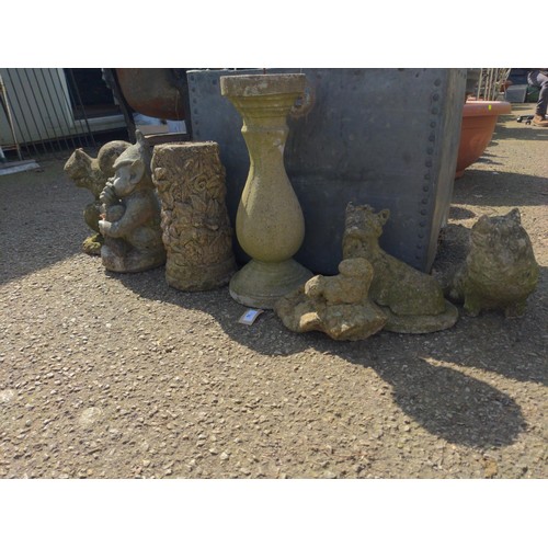 76 - Various concrete garden ornaments + bird bath bases