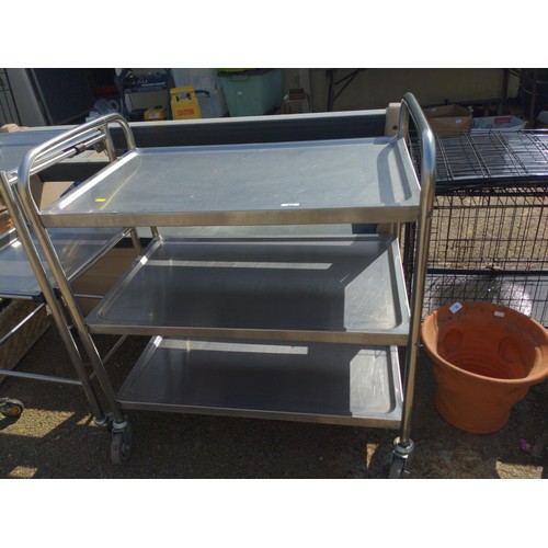 92 - Stainless steel 3 tier trolley. W85cm D52cm H93cm