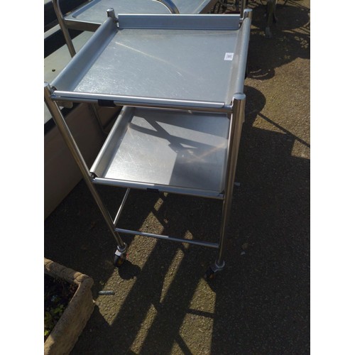 93 - Small wheeled stainless trolley, 45cm x 45cm H89cm. Missing bottom tray.