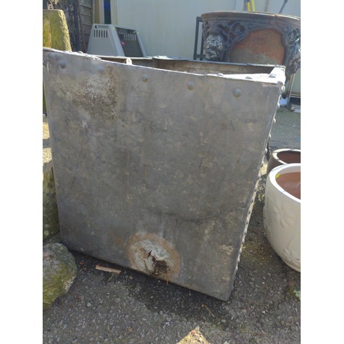 99 - Rivetted & galvanised water tank / industrial planter. W63cm W48cm H50cm. With drainage hole.