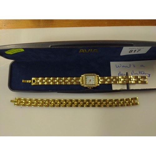 548 - Avia quartz gold tone dress watch and bracelet in box, together with a 1939 threepence pendant with ... 