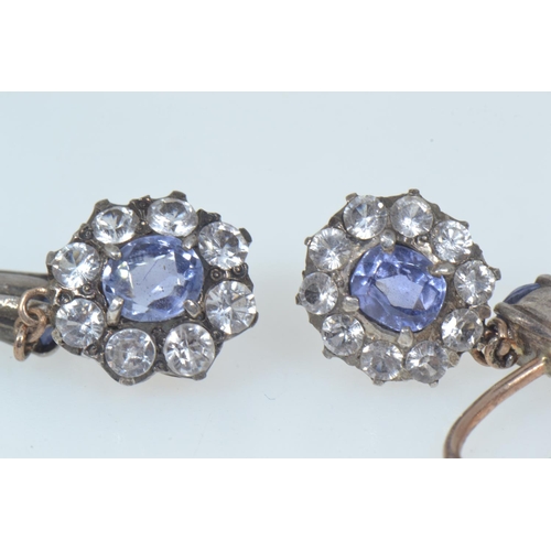 566 - Pair of yellow metal, sapphire & white stone cluster earrings, screw back fittings, gross weight... 