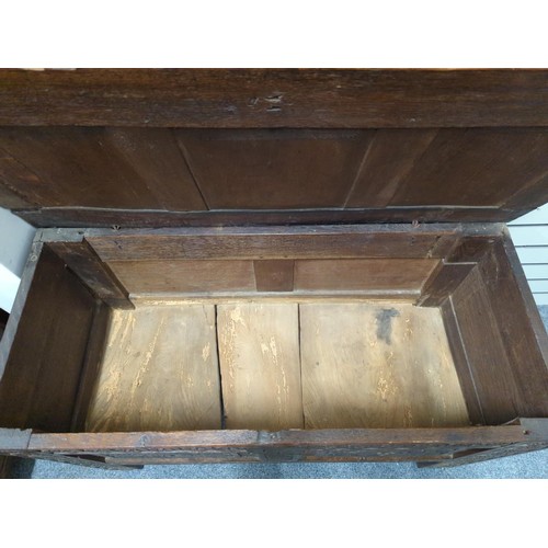 683 - C19 carved oak coffer 104cm wide x 47cm x 62cm high