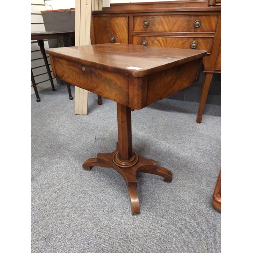 693 - Walnut, single drawer pedestal table. 56cm wide x 42cm deep x 71cm high.