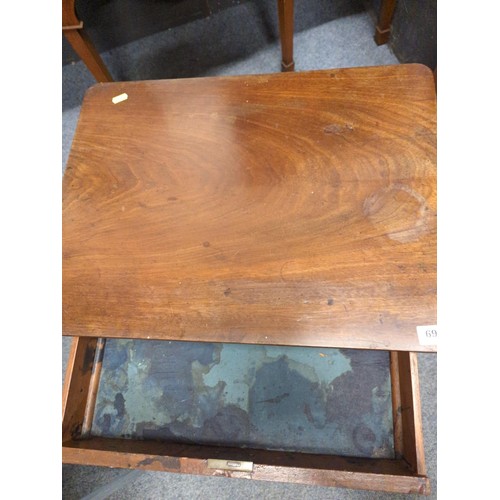 693 - Walnut, single drawer pedestal table. 56cm wide x 42cm deep x 71cm high.