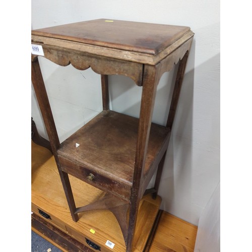 699 - Occasional table / plant stand with single drawer. As found. 33cm x 32cm x 84cm high.