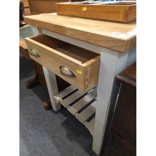 745 - Pine, part painted kitchen island unit with drawer and lower shelf 66cm x  81cm x  54cm.