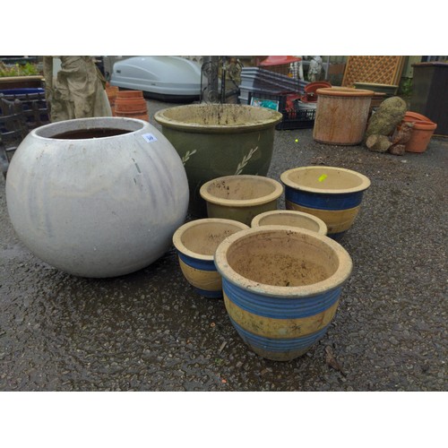 149 - 7 various glazed pots Largest H37cm