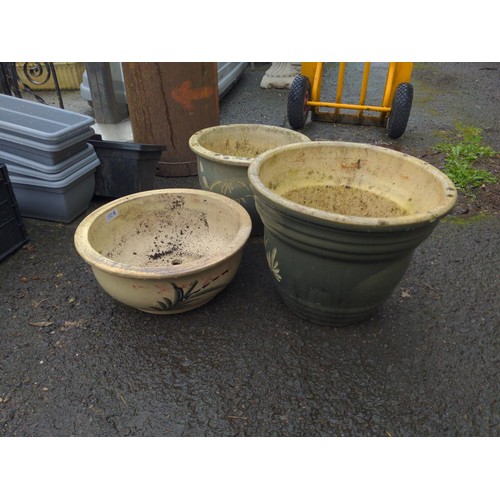 150B - 3 glazed plant pots. H31cm