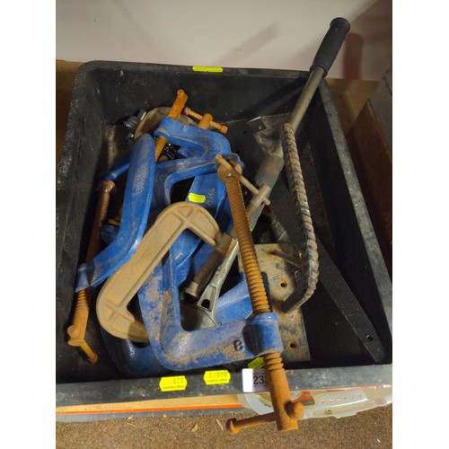 233 - Tray of tools inc. G-Clamps etc