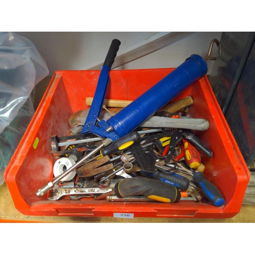 236 - Red tray of tools inc. skeleton gun, spanners etc