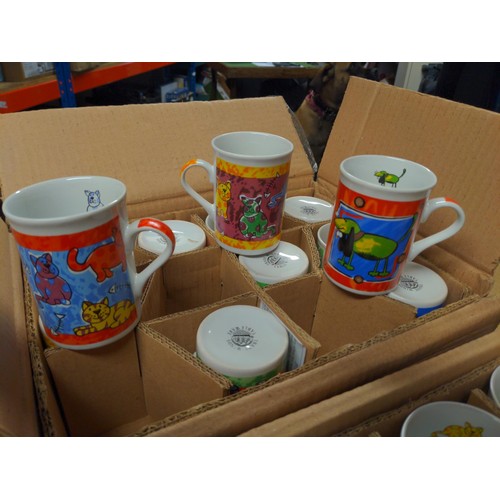 296 - Two boxes of animal themed mugs