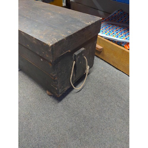 297 - Large wheeled carpenters trunk. W93cm