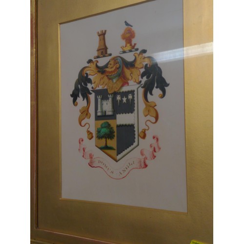 363 - Three framed painted artworks, including a presidents badge of office and two crests, largest dimens... 