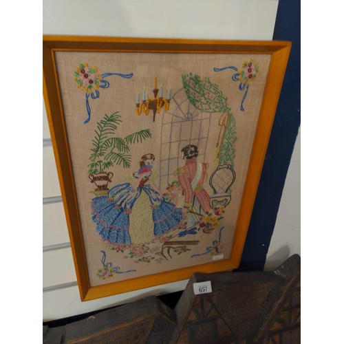 366 - 2 framed embroidered panels