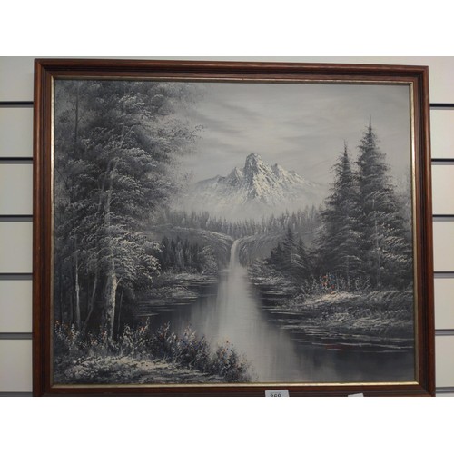 369 - Monochrome landscape painting on canvas, 67cm x 57cm