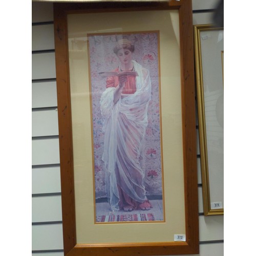 372 - Framed pre Raphaelite style print of a 'A Reader' after Albert Joseph Moore, 87cm x 47cm