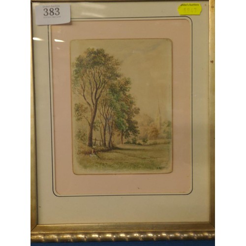 383 - G.R. Gill, watercolour of a rural scene, signed lower right, in gilt frame 23 x 28cm