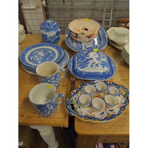 471 - Collection of blue and white ware, inc, Willow and Staffordshire and Bamboo, stone china. Jars, dish... 