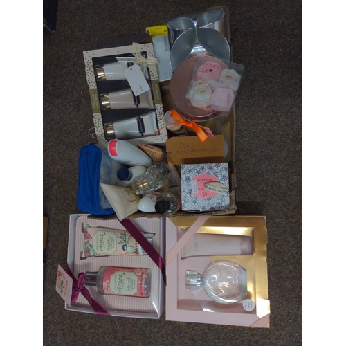 477 - Box of various perfumes and creams inc. Inspire, Sanctuary & Elegance Etc.