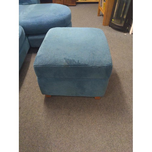 759 - Turquoise chenille cuddle chair and three seater corner sofa (left or right handed) with storage foo... 