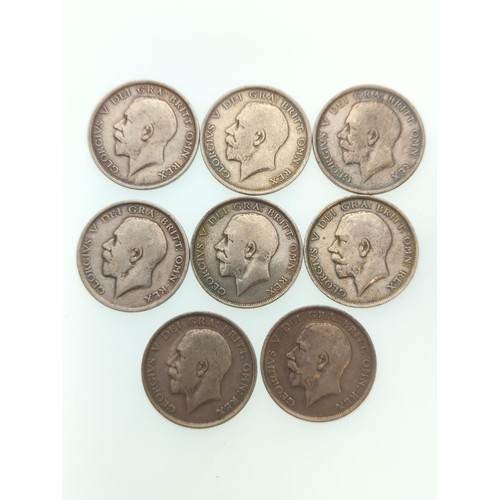 522 - Eight George V half crowns, including dates 1914, 1915, 1916, 1918 & 1919, gross weight 112.34 g... 