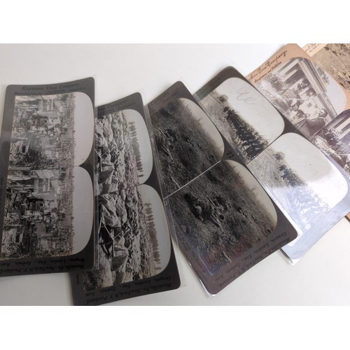 538 - Collection of eight military stereoscope cards, including WWI and C19th American