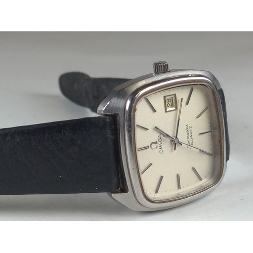 549 - Vintage gents Omega Seamaster quartz watch with date aperture, no. 1342, case 36x38mm