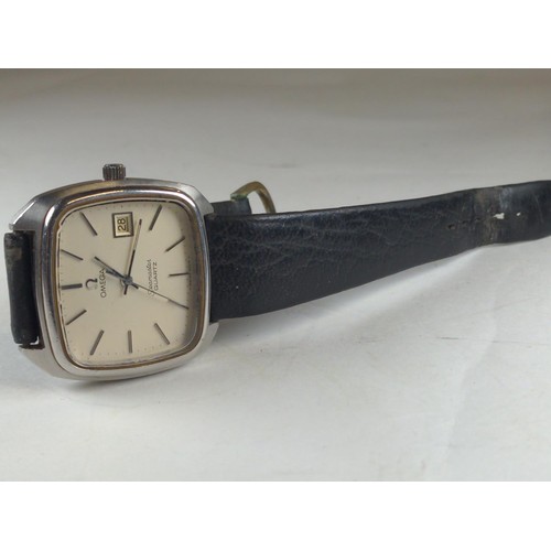 549 - Vintage gents Omega Seamaster quartz watch with date aperture, no. 1342, case 36x38mm