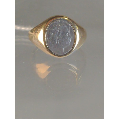 571 - 9ct gold & white metal coin ring, hallmarked Birmingham 1974, size M1/2, gross weight 4 grams