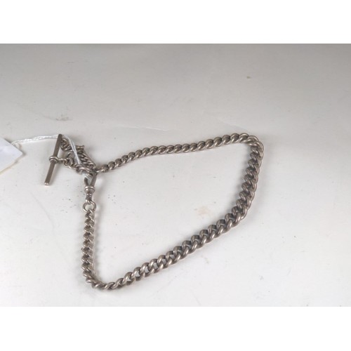 574 - Silver hallmarked albert chain with T-bar, length 360mm, 44 grams