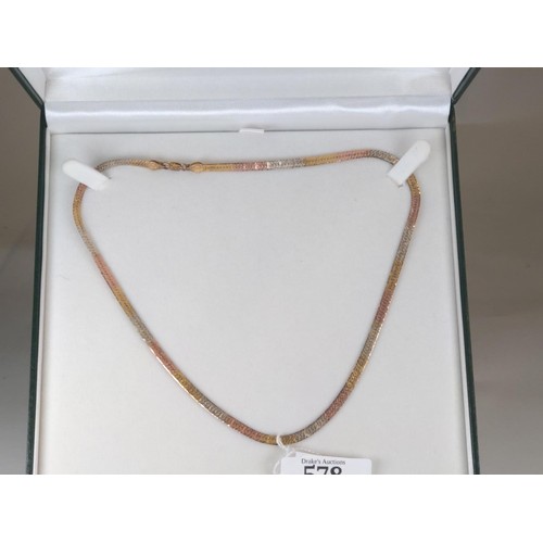 578 - Tri-coloured 925 silver necklace & bracelet, gross weight 15.3 grams