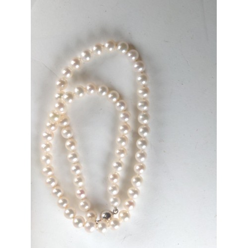 586 - Four various pearl necklaces, multi strand necklace missing third strand