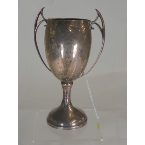 593 - Silver twin-handled trophy, Joseph Gloster Ltd, Birmingham 1929, height 18cm, 154.13 grams