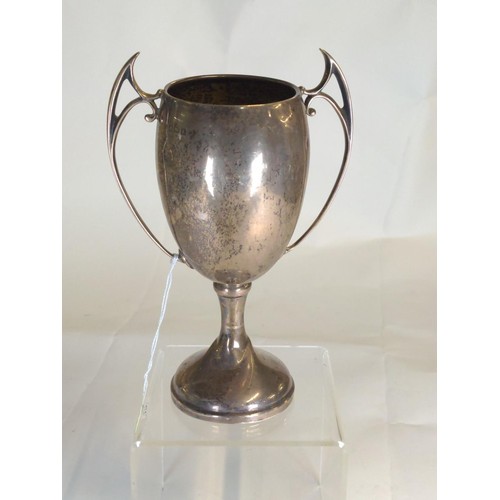 593 - Silver twin-handled trophy, Joseph Gloster Ltd, Birmingham 1929, height 18cm, 154.13 grams