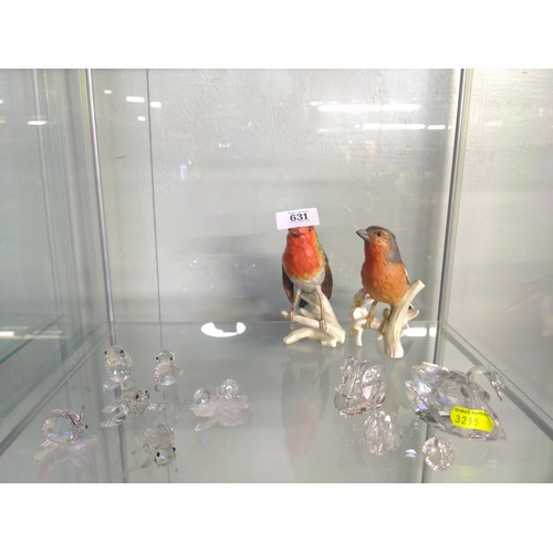 631 - Two Goebel Robins & several Swarovski animals and birds.