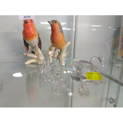 631 - Two Goebel Robins & several Swarovski animals and birds.