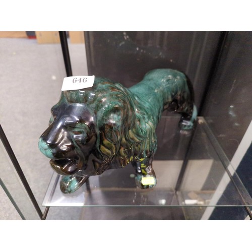 646 - Blue Mountain style pottery Lion. H23cm