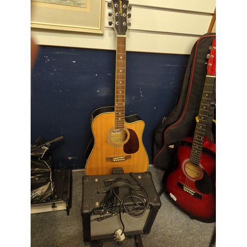 654 - Jammin electro-acoustic guitar with cutaway body, together with Vision MG20 20w practise amp. Does n... 