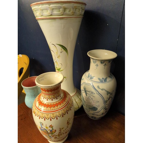 673 - Four vases, inc. Portuguese hand painted, H 54 cm