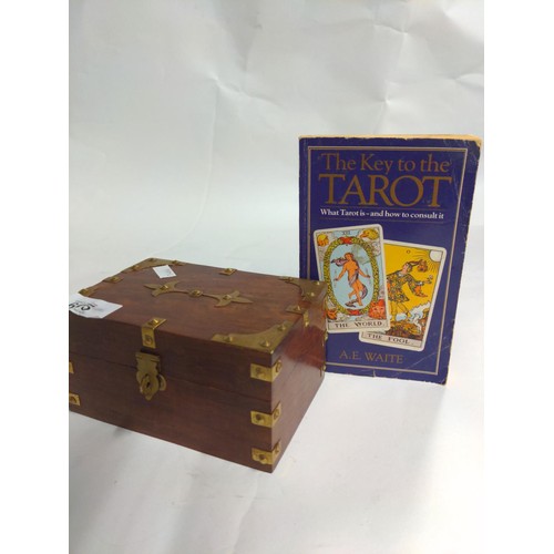 605 - Wooden brass bound box of tarot cards & 'The Key to the Tarot' by A.E. Waite