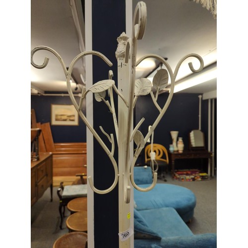 760 - White painted coat/hat/umbrella stand with leaf design. H 184 cm approx