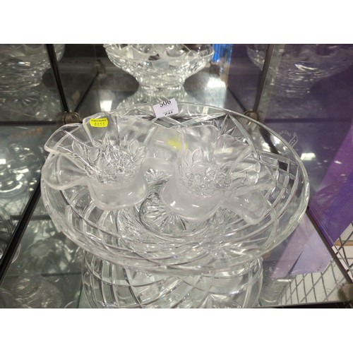 506 - Large cut glass fruit dish & a double pressed glass dish in organic design.