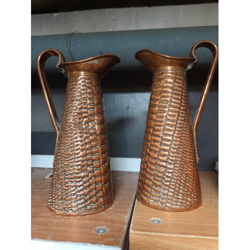 625 - Five highly polished copper plant and flower containers, pots and jugs.