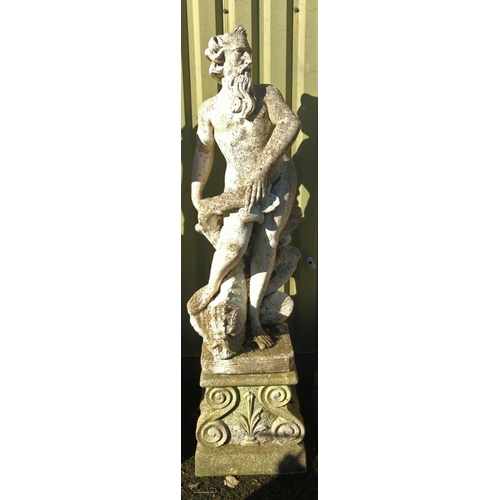 1B - Large Neptune garden statue,on a solid scrolled plinth. Overall H176cm